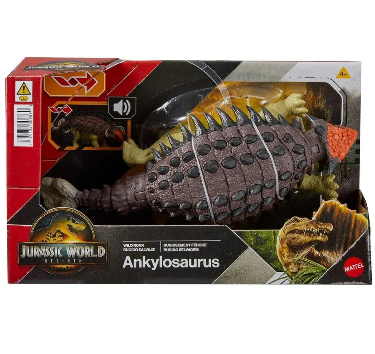 Figurina articulata, Jurassic World Rebirth, Wild Roar, Ankylosaurus, JGB90