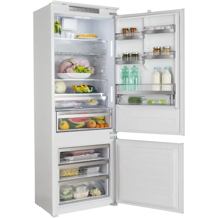 Franke Combina frigorifica incorporabila Franke FCB 400 TNF NE E, 384 l, Total No Frost, Clasa E, Comanda Electronica, Sertar Fresh Zone cu control umiditate, Usi Reversibile, Sistem Direct Cooling Ventilator, Inaltime 193.5 cm, Alb