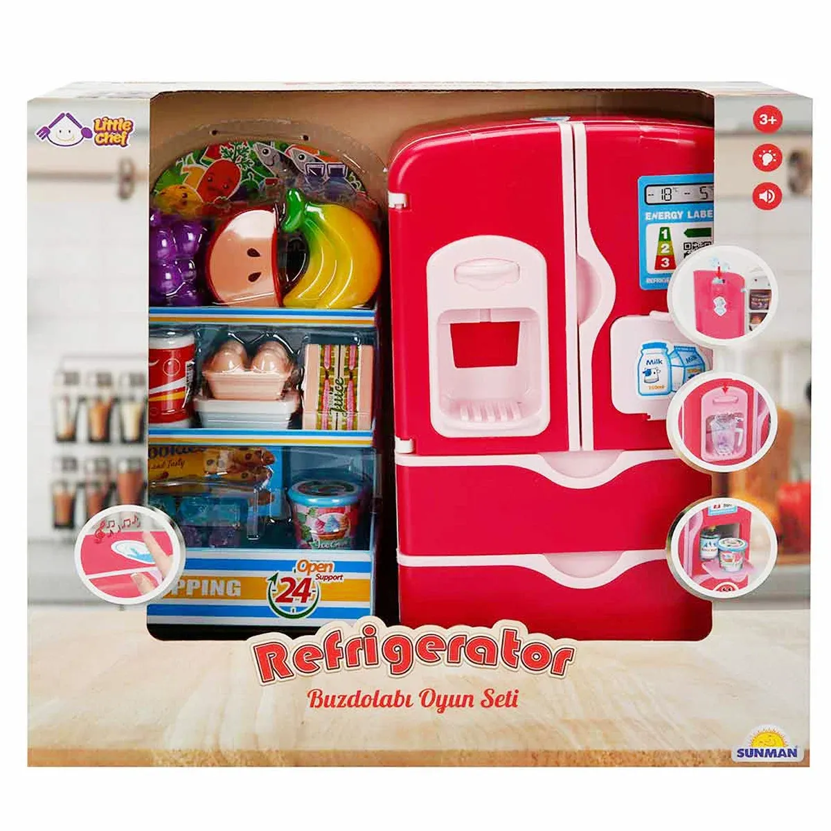 Frigider cu 2 usi si accesorii, Little Chef, Roz