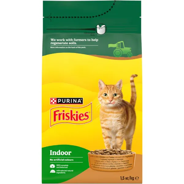 FRISKIES Hrană uscată pentru pisici INDOOR cu Pui şi Verdeţuri de Gradină