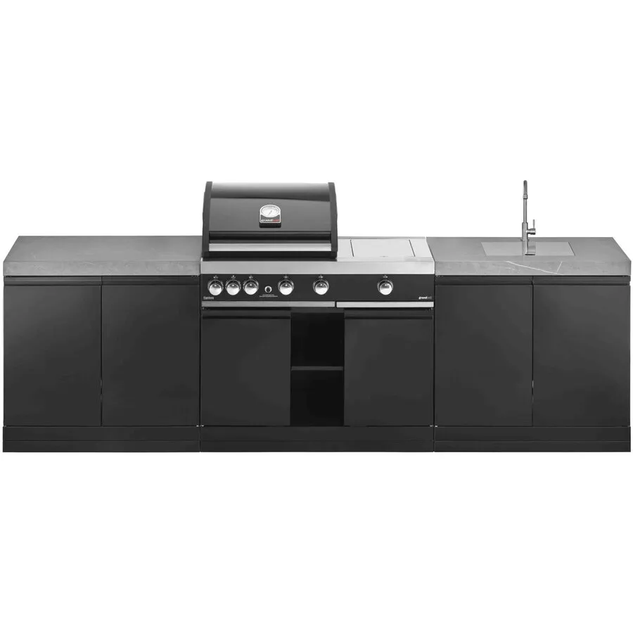 Grandhall&nbsp;Grandpro Bucatarie de exterior Grandhall K0GK-01 si Gratar pe gaz Premium GT3 si arzator lateral sear burner K03000281A, Negru