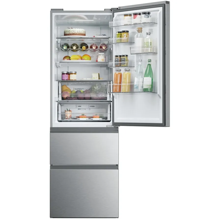 HAIER Combina frigorifica Haier 3D 60 Seria 5 HTW5618DNMG, 360 l, Clasa D, No Frost, Afisaj Electronic, Iluminare LED, H 185 cm, Argintiu