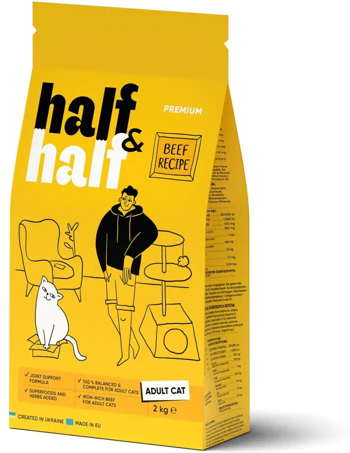 HALF&HALF Hrană uscată pentru pisici, cu Vită