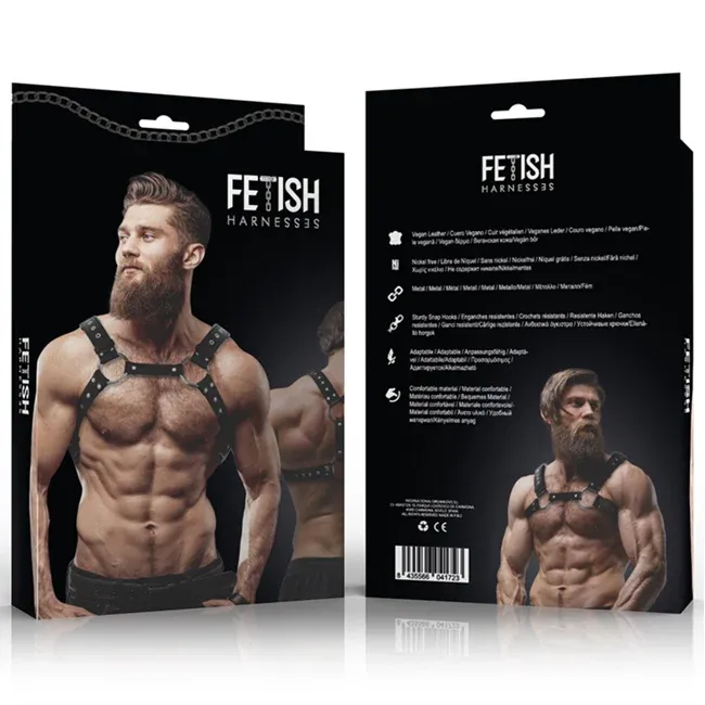 Ham sexy FETISH Submissive Attitude - HARNESS, pentru barbati, din piele ecologica cu tinte, negru