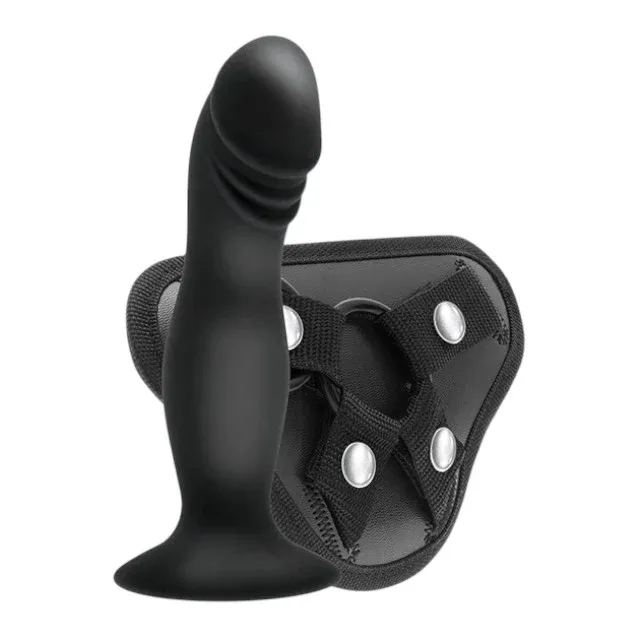 Ham Strap-On S PLEASURES Strappy Harness Set, aspect semi realist, ventuză puternică, curele ajustabile, culoare negru