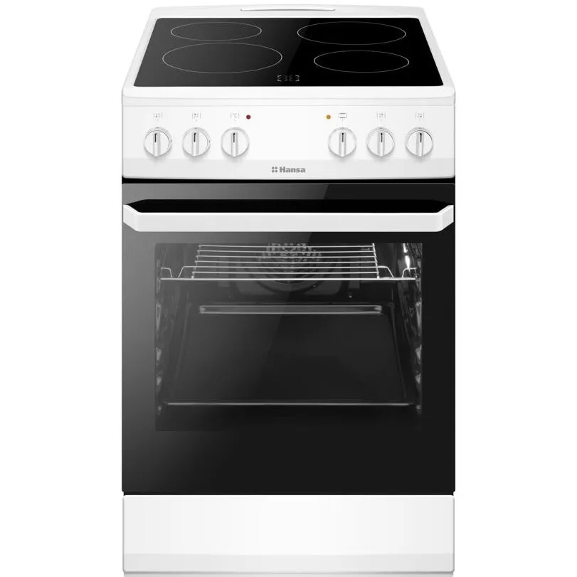 hansa Aragaz Hansa FCCW56069, Vitroceramic, Electric, 4 zone de gatit, 62l, Heat Control, EasyClean, Supergrill, SteamCleaning, Clasa A, Alb