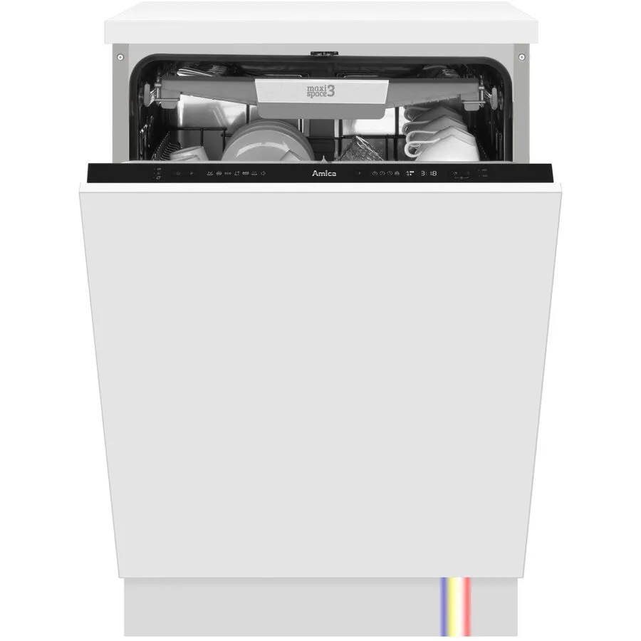 hansa Masina de spalat vase incorporabila Amica DIM64C7EMONqH, 60 cm, 14 seturi, 7 programe, 3 sertare, Clasa C, ECO, AquaStop, Dedurizare, HalfLoad, sistem deschidere automata a usii, indicator luminos multi color, Alb
