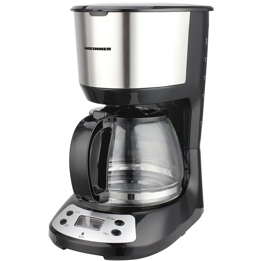 HEINNER Cafetiera digitala Heinner Silvert Chatt HCM-D750GCSS, LCD, 1.25L, filtru si portfiltru detasabil, filtru din nailon, functie anti-scurgere, oprire automata, functie de mentinere la cald, 750W, Negru/Inox