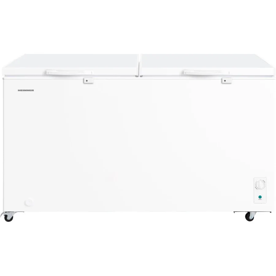 HEINNER Lada frigorifica Heinner HCF-M508INVCE++, 508 L, Clasa E, Convertibila(Frigider/Congelator), Compresor inverter, Control mecanic, Termostat ajustabil, Luminare LED, Maner extern cu incuietoare, 2 cosuri, Rezistenta la frig, Alb