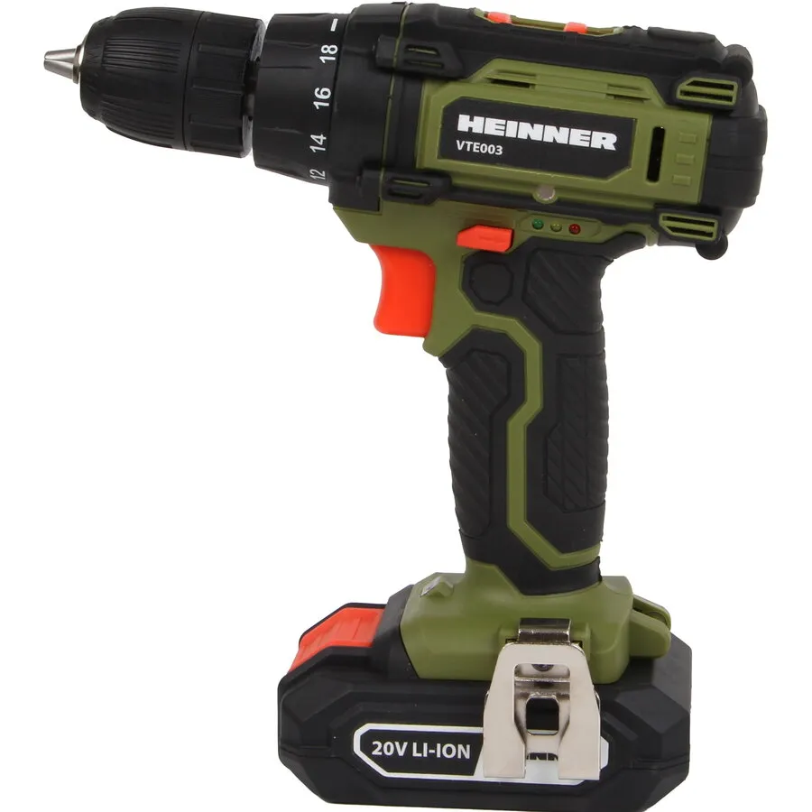 HEINNER Masina de gaurit si insurubat (bormasina) pe acumulator Heinner VTE003, 20 V, 1500 RPM, 30 Nm, 18+1 trepte tensiune, acumulator, incarcator