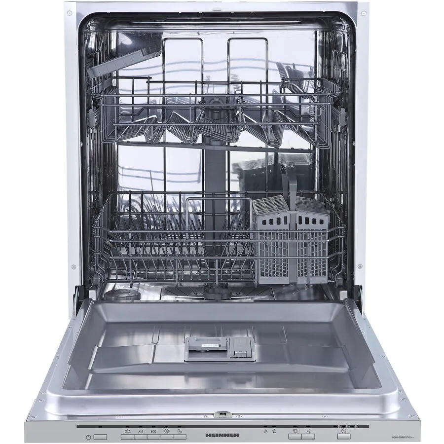 HEINNER Masina de spalat vase incorporabila Heinner HDW-BIM60514E++, 14 seturi, 5 programe, Control electronic, Aquastop, Display silver, Clasa E, 60 cm