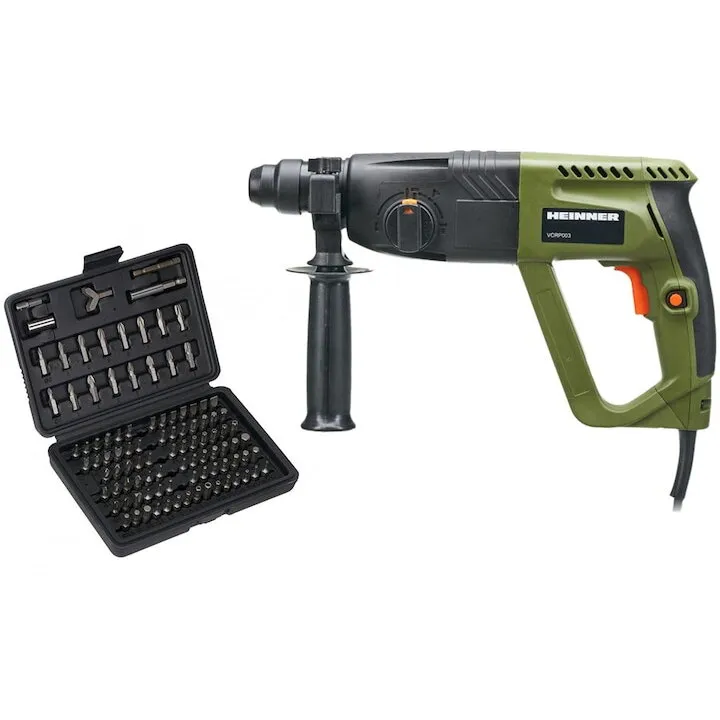 HEINNER Set ciocan rotopercutor Heinner HR-PBF001, 620W, 1250 RPM, 6400 PPM, 2.2 J, 24 mm mandrina + trusa Heinner 100 Biti Chrome-Vanadium