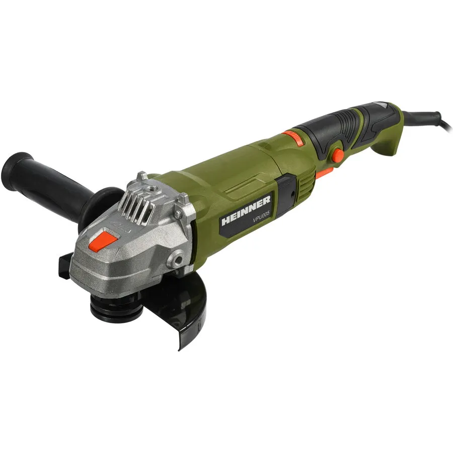 HEINNER Polizor unghiular (flex) Heinner VPU005, 1200 W, 12000 RPM, 125 mm diametru disc + maner lateral + perii + aparatoare + cheie montare disc, Verde