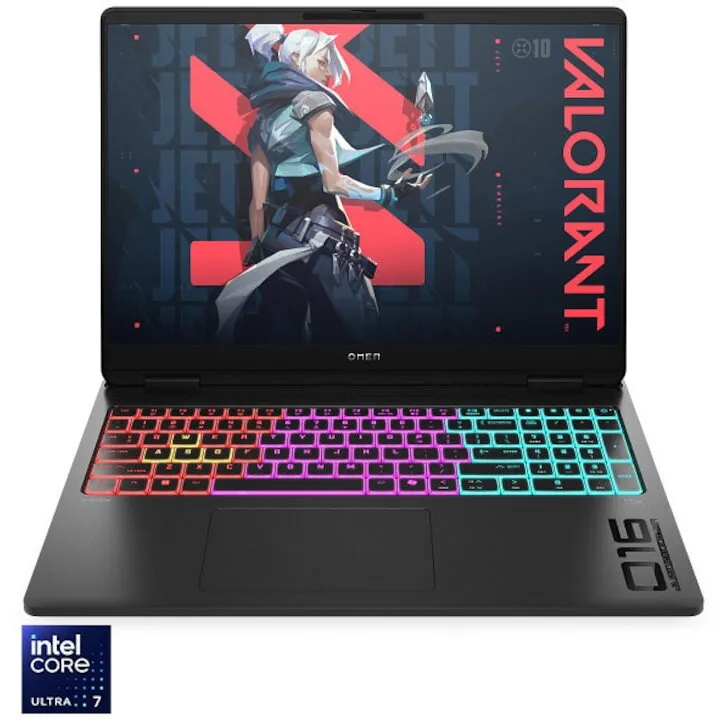 HP Laptop Gaming HP Omen 16-ah0021nn, procesor Intel® Core™ Ultra 7 - 255HX pana la 5.2GHz, 16 inch, 2K, 32GB DDR5 RAM, 1TB SSD, NVIDIA® GeForce RTX™ 5070 8GB GDDR7, Free DOS, Negru