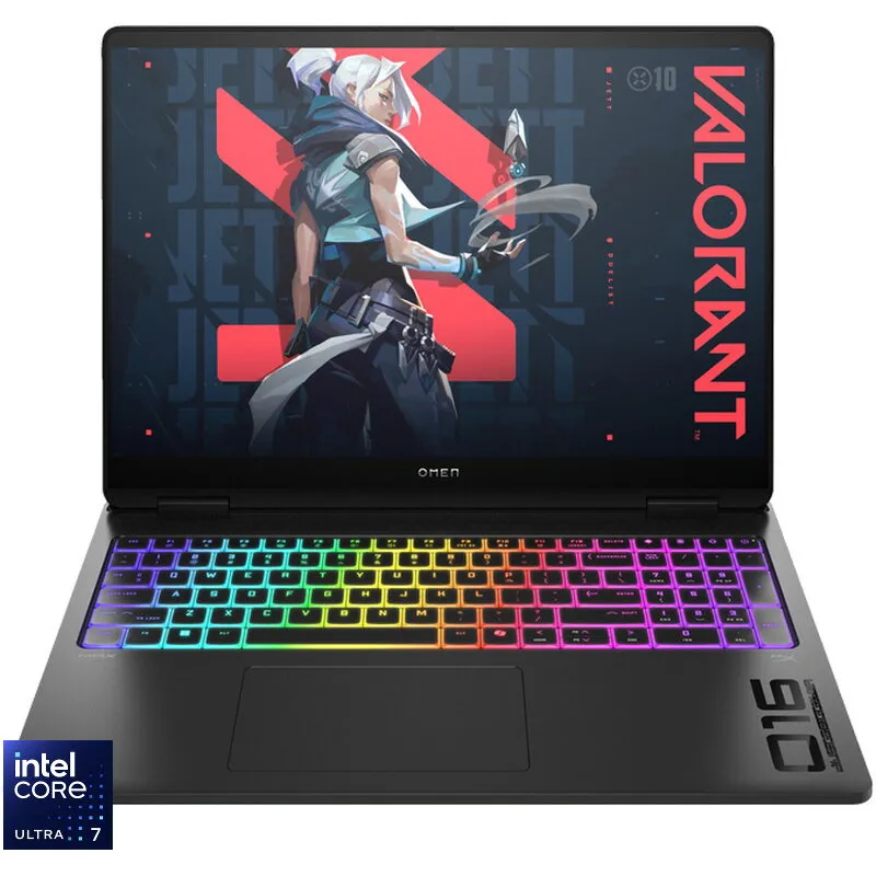 HP Laptop Gaming HP OMEN MAX 16-ah0009nn, Procesor Intel® Core™ Ultra 7 255HX, 16 inch, WQXGA, OLED, 240Hz, 64GB DDR5 RAM, 1TB SSD, NVIDIA® GeForce RTX™ 5070 12GB GDDR7, Free DOS, Negru (INT Keyboard)