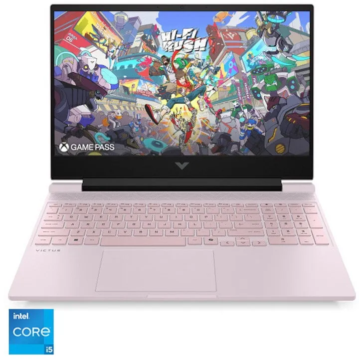 HP Laptop Gaming HP Victus 15-fa2000nn, procesor Intel® Core™ i5 -13420H pana la 4.6 Ghz, 15.6 inch, Full HD, IPS, 16 GB DDR4, 512GB SSD, NVIDIA GeForce RTX 4050 6GB VRAM, No OS, Roz pudrat