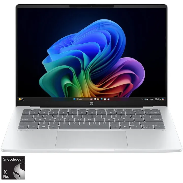 HP Laptop HP OmniBook 5 NG AI Quadro 25C2, Snapdragon X Plus X1P-42-100, 14 inch, RAM 16 GB, SSD 1 TB, Adreno GPU, Windows 11 Home, Argintiu