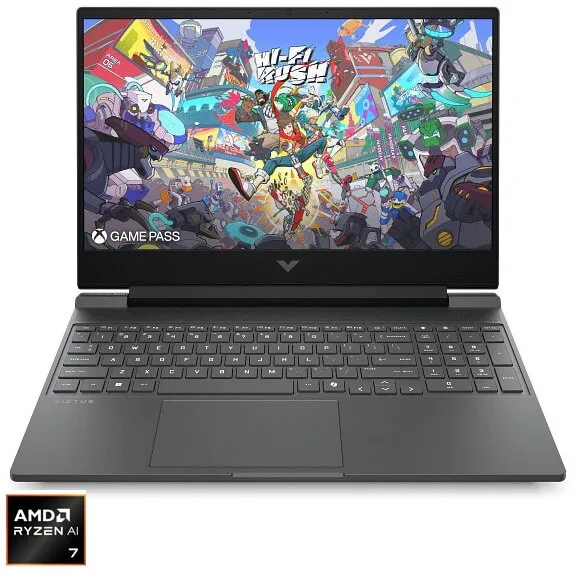 HP Laptop HP Victus 15-fb3032nn, AMD Ryzen™ AI 7 350, 15.6 inch, RAM 24 GB, SSD 1 TB, RTX 5060, Free DOS, Argintiu