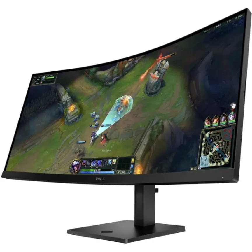 HP Monitor Gaming VA LED, HP OMEN 34c G2, 34 inch, WQHD 3440 x 1440, HDMI, DisplaypPort, Ecran curbat, Boxe, 180 Hz, 1 ms, Negru