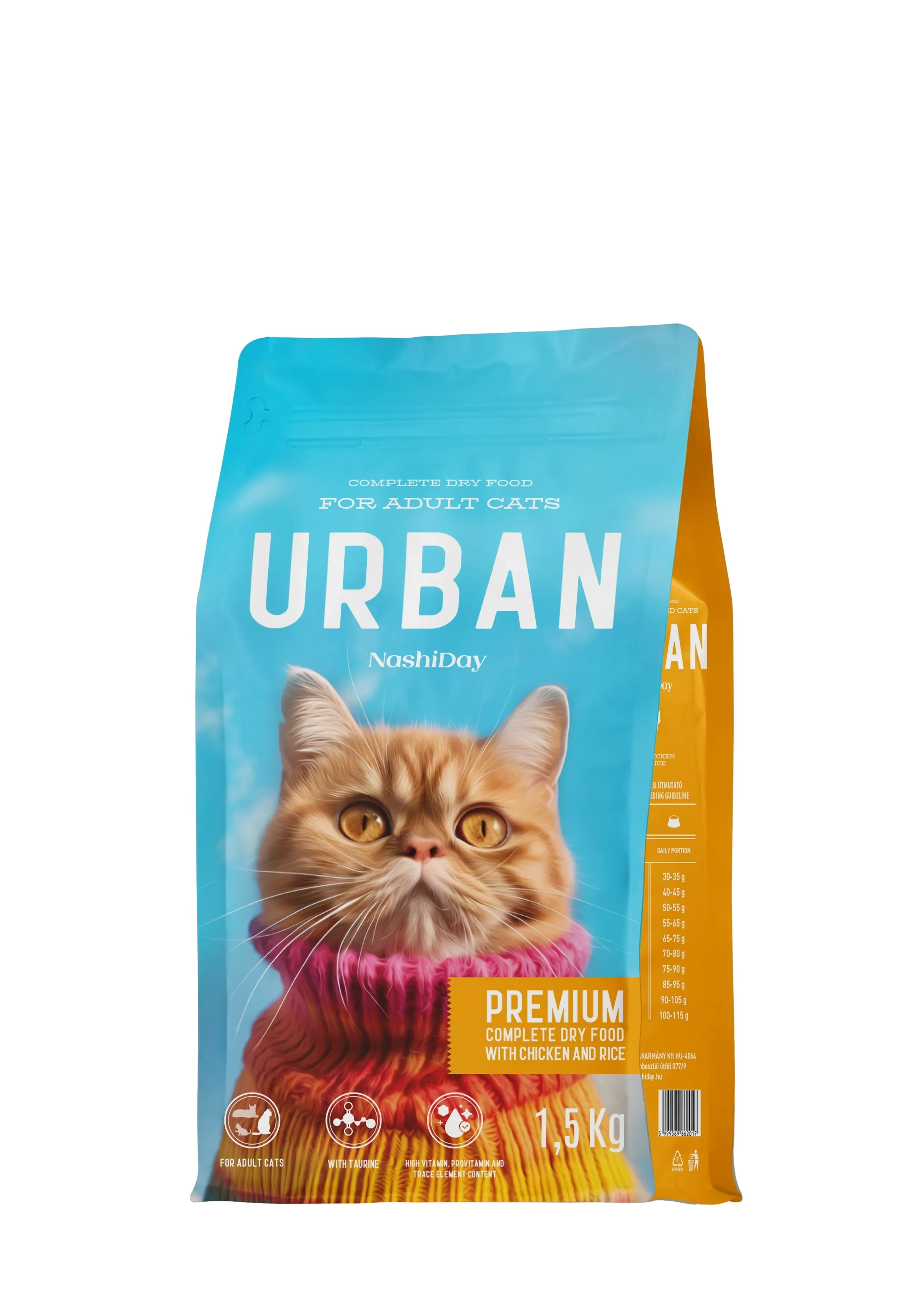 Hrana Premium Uscata Pisici, NashiDay Urban, Pui si Orez, 1.5 kg