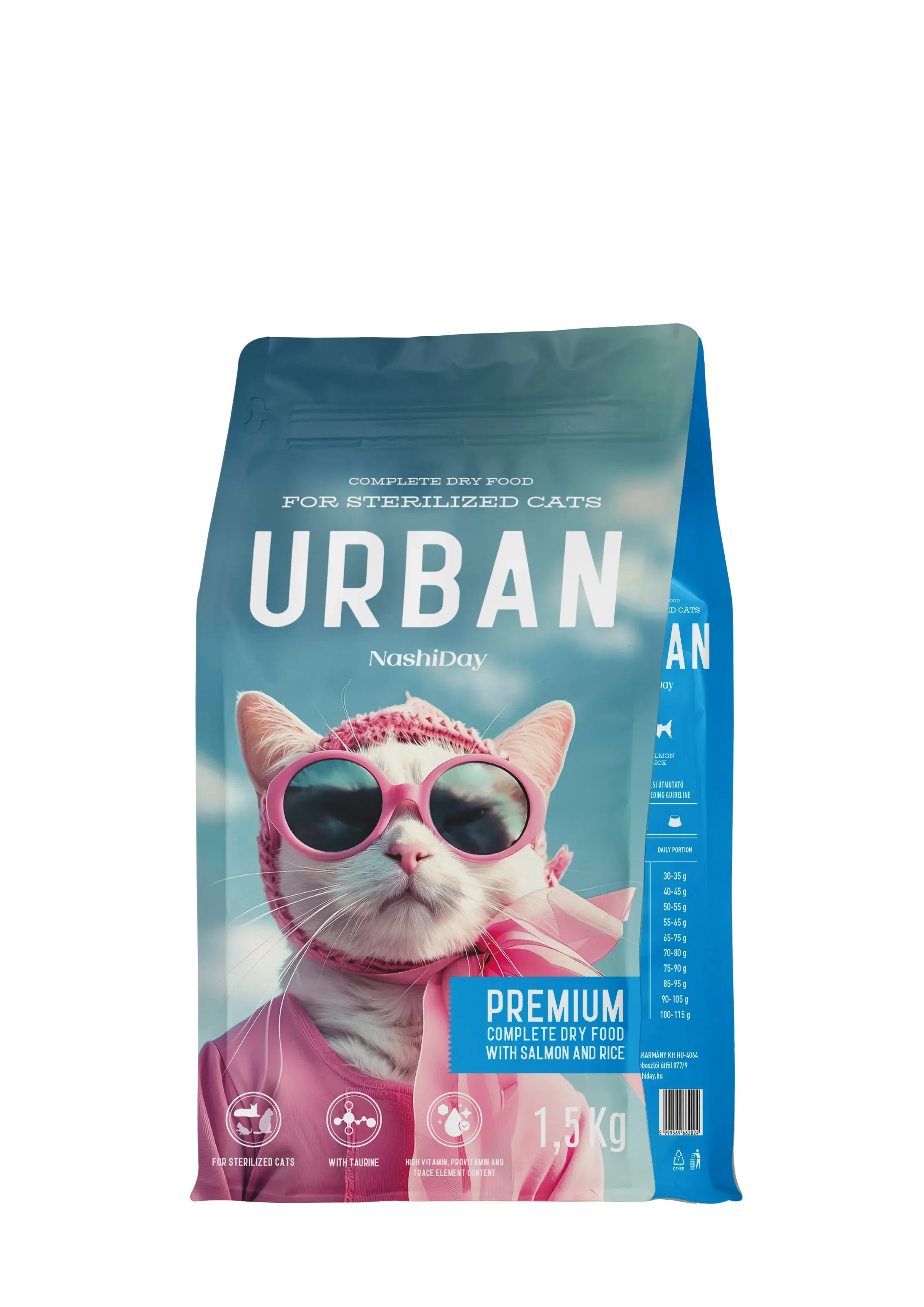 Hrana Premium Uscata Pisici Sterilizate, NashiDay Urban, Somon si Orez, 1.5 kg