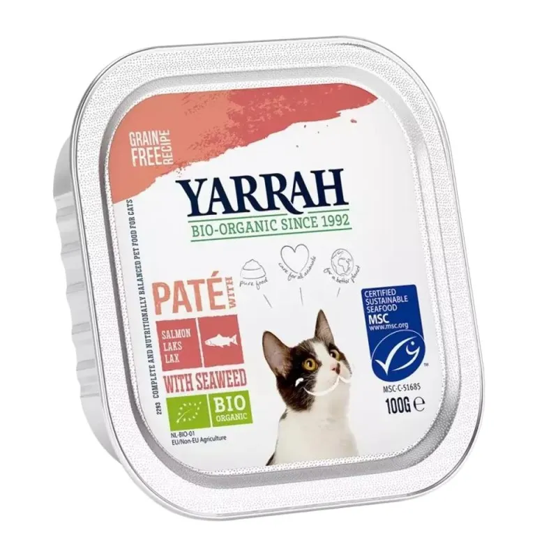Hrana Umeda Bio pentru Pisici, Pate cu Somon si Alge Marine, 100 g, Yarrah