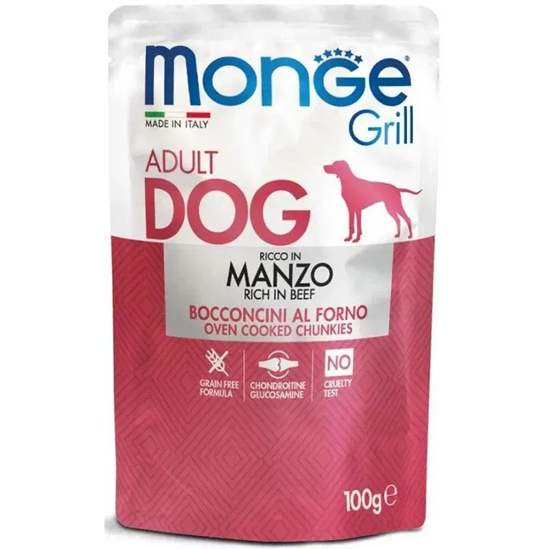 Hrana umeda caini, Monge Grill Adult Dog, Vita, 100 g