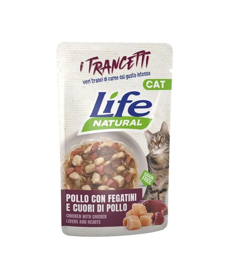 Hrana Umeda Pisici, Life Natural Adult, Pui cu Ficat si Inimi Bucati, 55 g