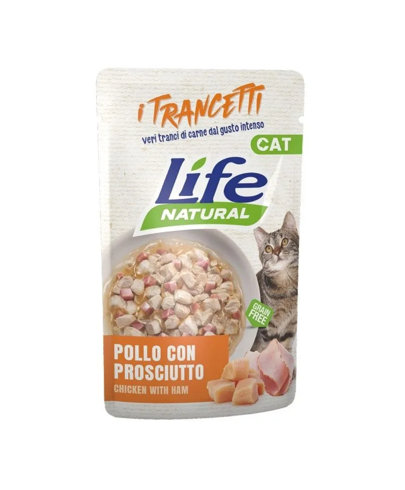 Hrana Umeda Pisici, Life Natural Adult, Pui si Sunca Bucati, 55 g