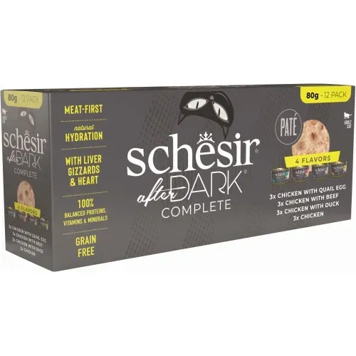 Hrana umeda pisici, Schesir After Dark Cat Multipack Pate, 12x80 g