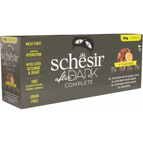 Hrana umeda pisici, Schesir After Dark Cat Multipack Wholefood, 12x80 g