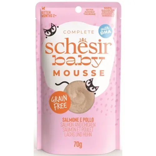 Hrana umeda pisici, Schesir Baby Mousse Cat Somon si Pui, 70 g