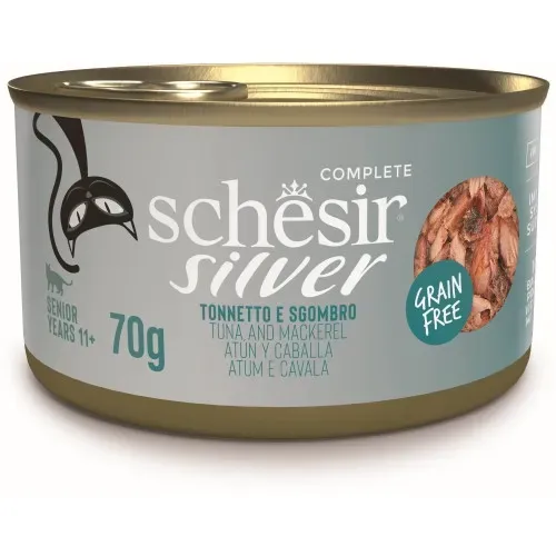 Hrana umeda pisici, Schesir Silver Cat Ton si Macrou, 70 g