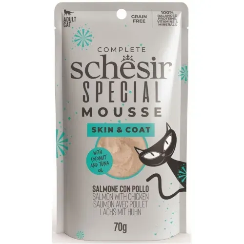 Hrana umeda pisici, Schesir Special Skin si Coat Cat Somon si Pui, 70 g