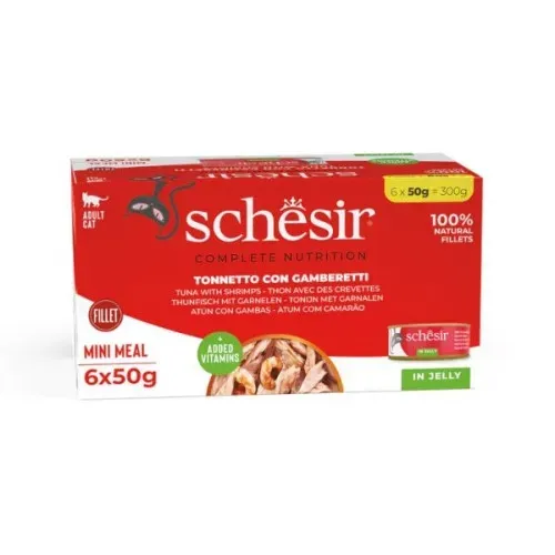 Hrana umeda pisici, Schesir, Ton si Creveti in Jeleu, 6x50 g