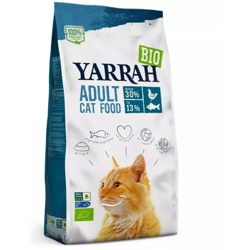 Hrana Uscata Bio pentru Pisici Adult, cu Peste, 30% Proteina si 13% Grasimi, 800 g, Yarrah
