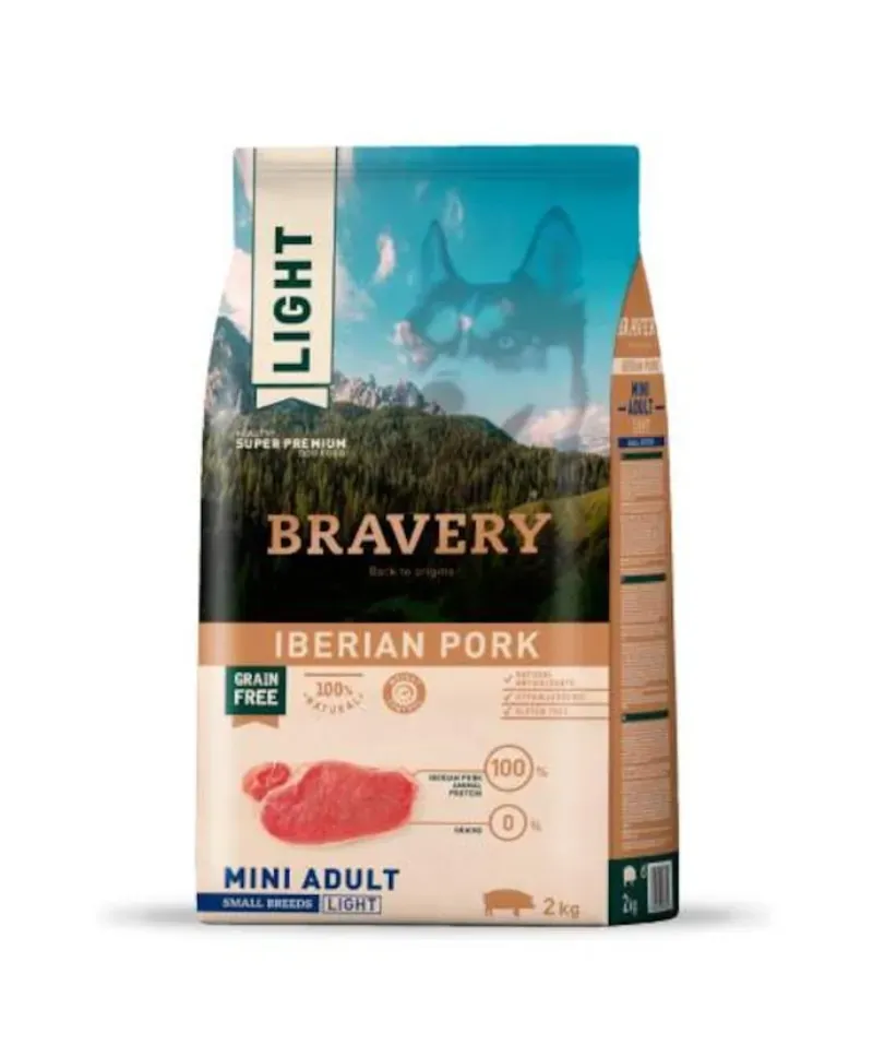 Hrana Uscata Caini, Bravery Dog, Light Mini Adult, Porc Iberic, 2 kg