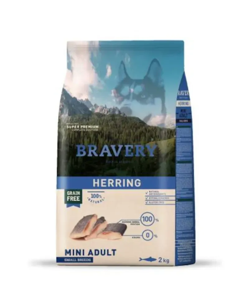Hrana Uscata Caini, Bravery Dog, Mini Adult, Hering, 2 kg
