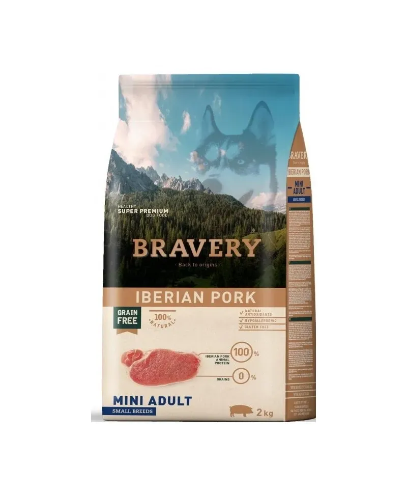Hrana Uscata Caini, Bravery Dog, Mini Adult, Porc Iberic, 2 kg
