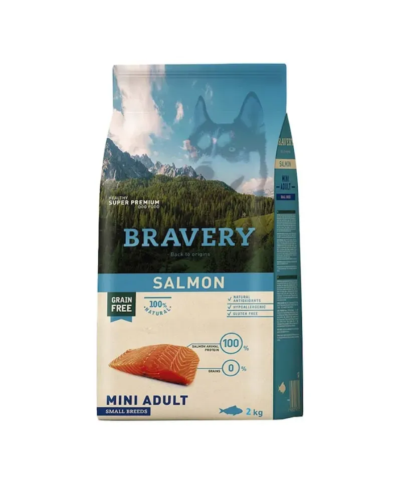 Hrana Uscata Caini, Bravery Dog, Mini Adult, Somon, 2 kg