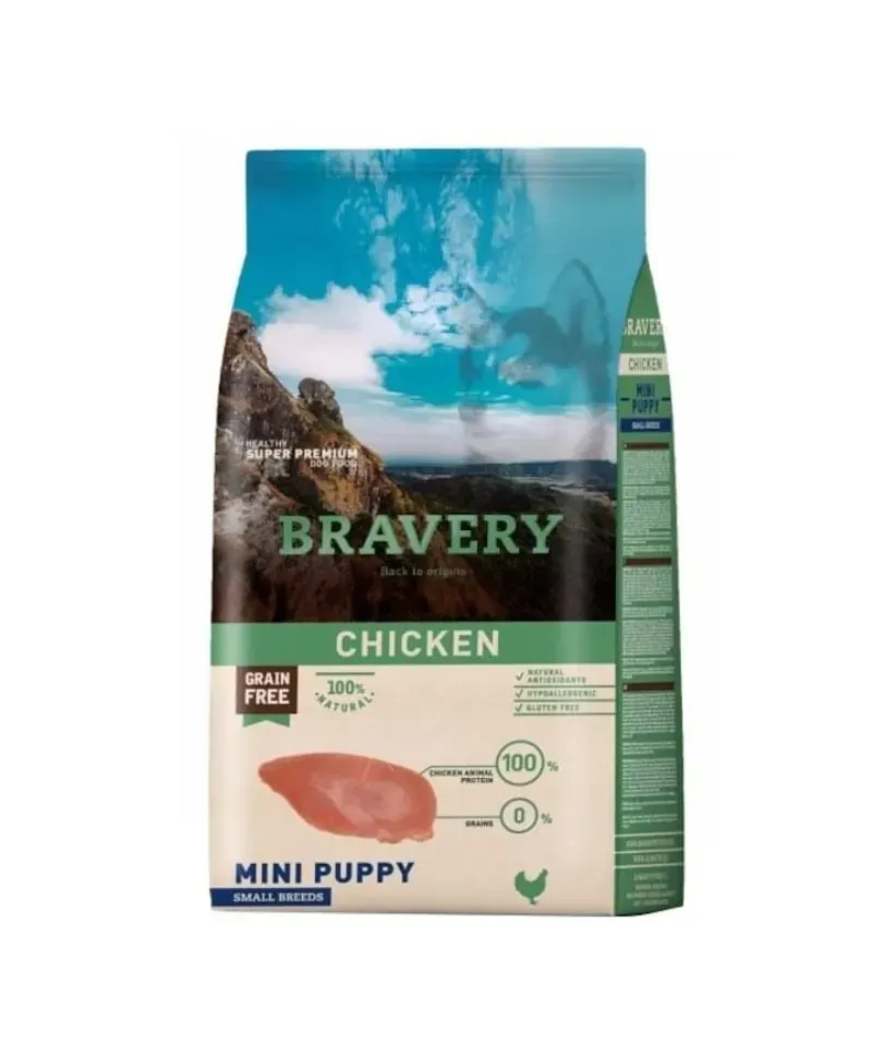 Hrana Uscata Caini, Bravery Dog, Mini Puppy, Pui, 2 kg