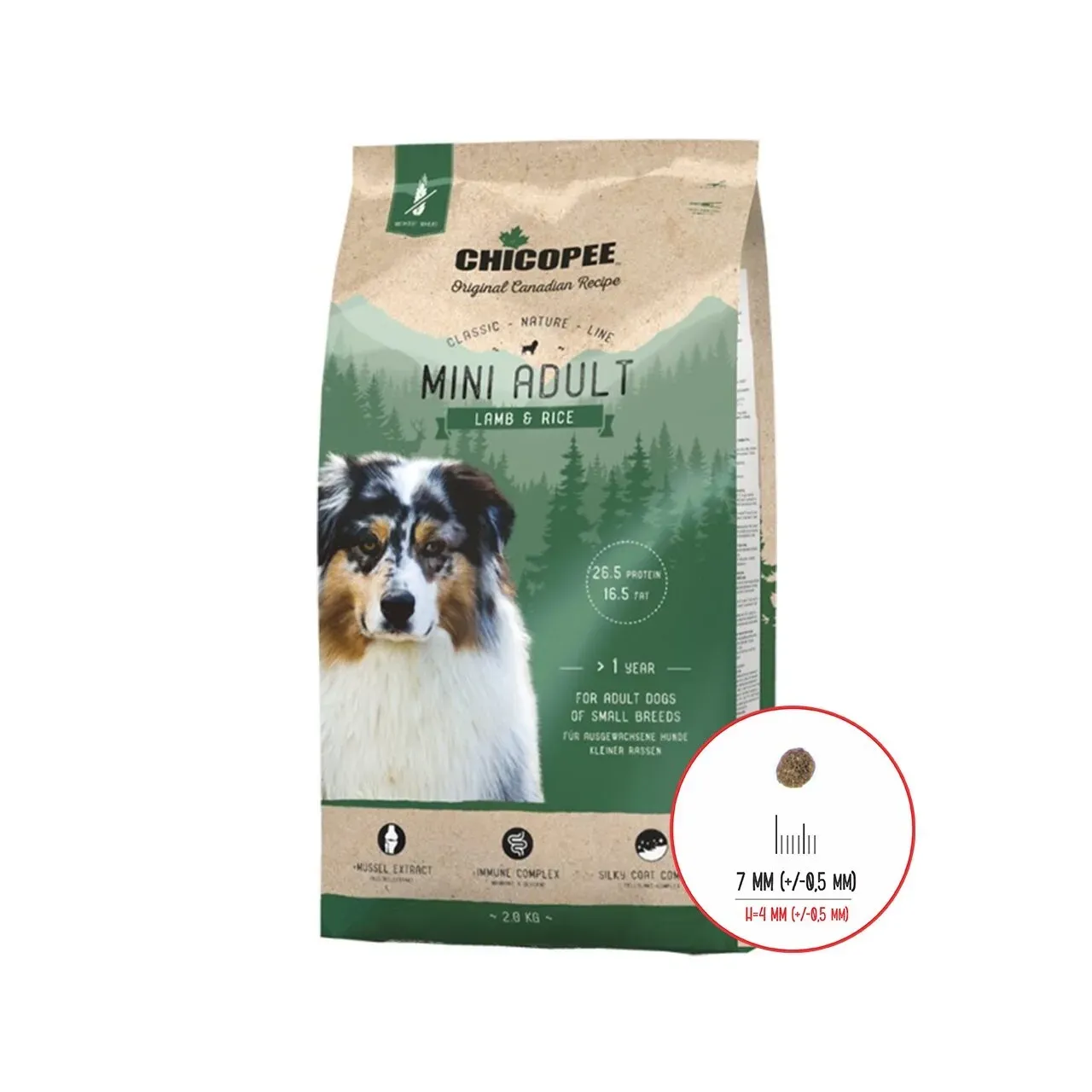 Hrana Uscata Caini, Chicopee Classic Nature Line, Mini Adult, Lamb & Rice, 2 kg