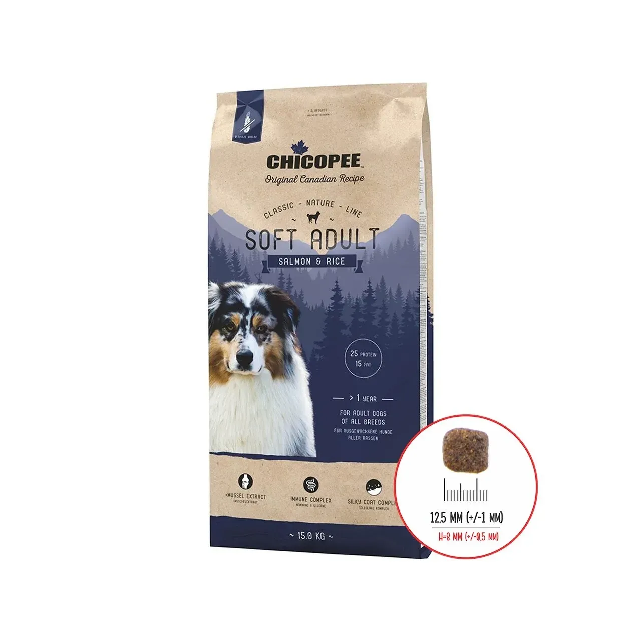 Hrana Uscata Caini, Chicopee Classic Nature Line, Soft Adult, Salmon & Rice, 15 kg