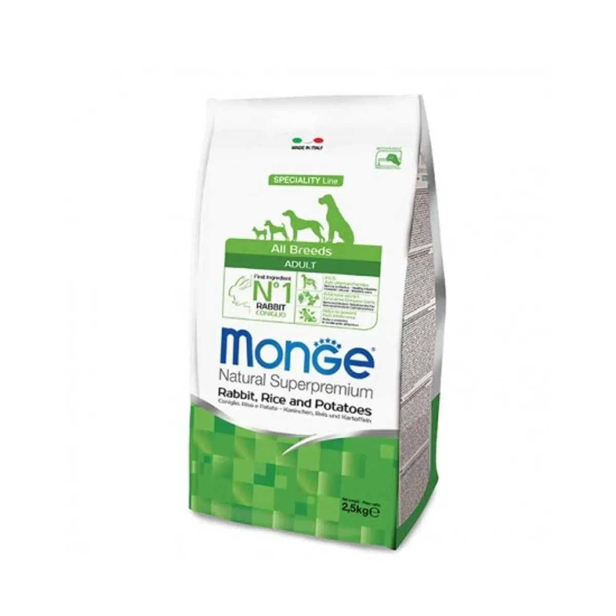 Hrana uscata caini, Monge Natural Superpremium All Breeds Adult, Iepure, Orez & Cartofi, 2.5 kg