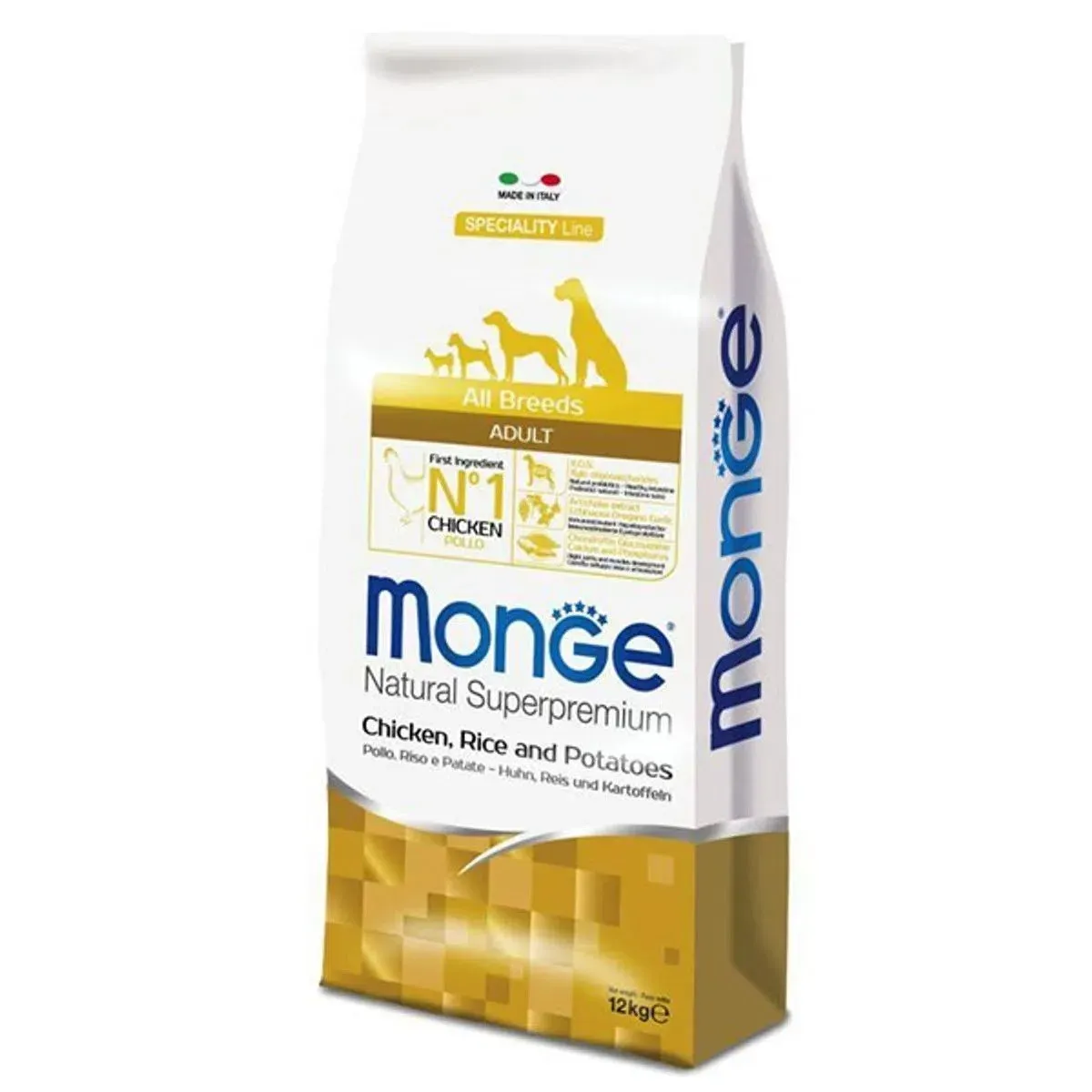 Hrana uscata caini, Monge Natural Superpremium All Breeds Adult, Pui, Orez & Cartofi, 12 kg