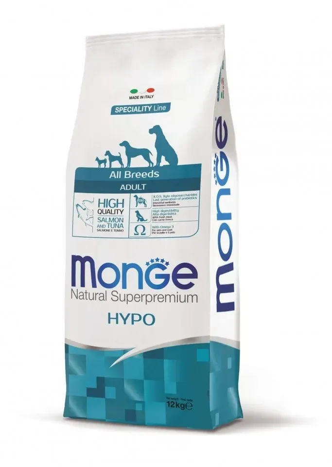 Hrana uscata caini, Monge Natural Superpremium Hypoallergenic Adult All Breeds, Somon & Ton, 12 kg