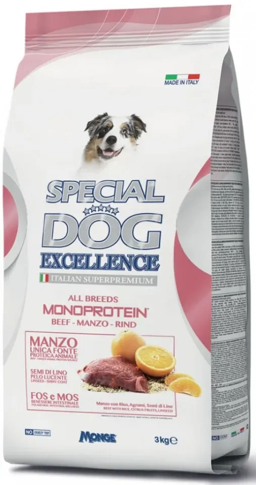 Hrana uscata caini, Monge Special Excellence Monoprotein Adult All Breeds, Vita, 3 kg