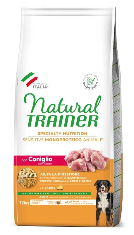 Hrana Uscata Caini, Natural Trainer, Sensitive No Gluten Medium-Maxi Adult, Iepure, 12 kg