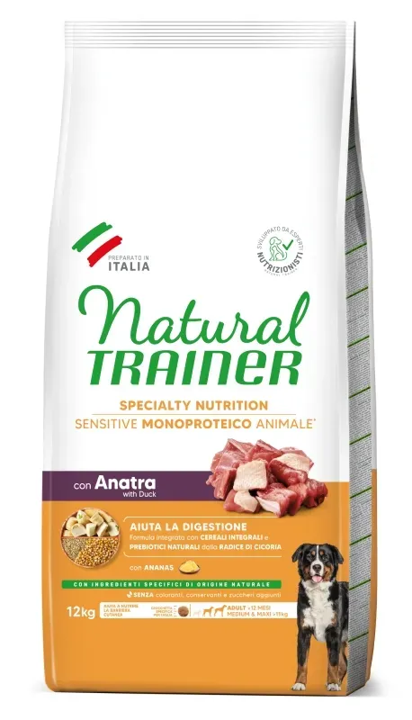 Hrana Uscata Caini, Natural Trainer, Sensitive No Gluten Medium-Maxi Adult, Rata, 12 kg