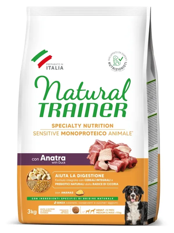 Hrana Uscata Caini, Natural Trainer, Sensitive No Gluten Medium-Maxi Adult, Rata, 3 kg